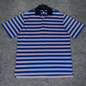 Footjoy Polo Shirt Men L Red Blue Striped Golf FJ Performance Short Sleeve Adult